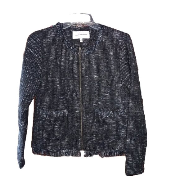 cupcakes and cashmere Fringe Jacquard Tweed Zip Jacket Blazer sz S  /B5 - Picture 1 of 7